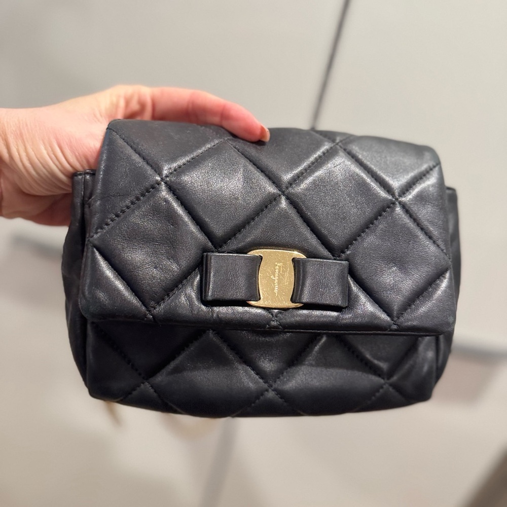 Salvatore Ferragamo Black Quilted Leather Clutch
